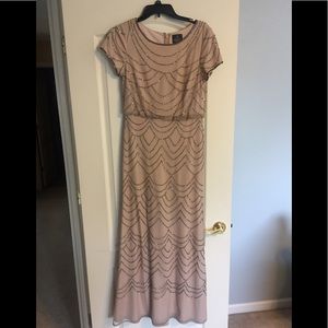 Adrianna Papell Short Sleeve Beaded Blouson Gown